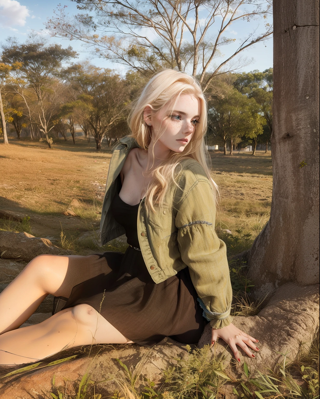 Rosto de uma mulher, americana, 20 anos, pale skin and freckles, olhos cinzas, nariz delicado, soft and delicate lips, cabelo blondie cinza longo e ondulado, ultrarrealista HD altamente renderizado fotorrealista