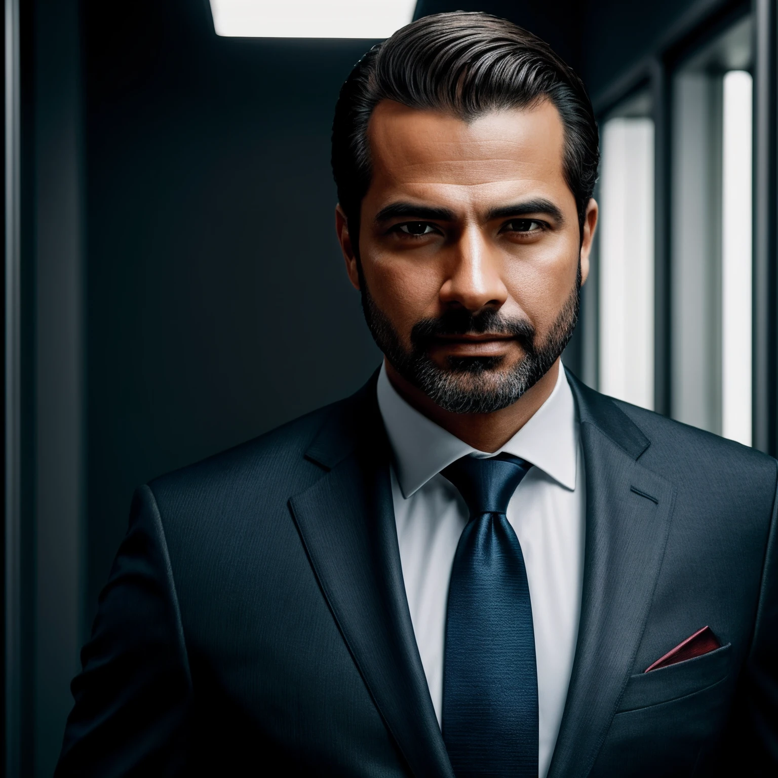 Professional portrait of a man standing with 35 years in suit and tie, body and head straight in the photo, de frente para o espectador da foto, eyes fixed to the lens, Appears shoulders and head in the photo, homem centrado na foto, 8k, best quality, master part, Realistic, Realistic photo, foto do filme, ultra realistic, 1 pessoa, circunstanciado, perfect lighting, DSRL, foto profissional