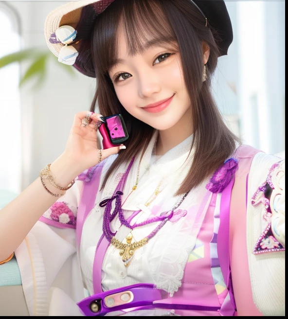 Smiling woman holding smartphone