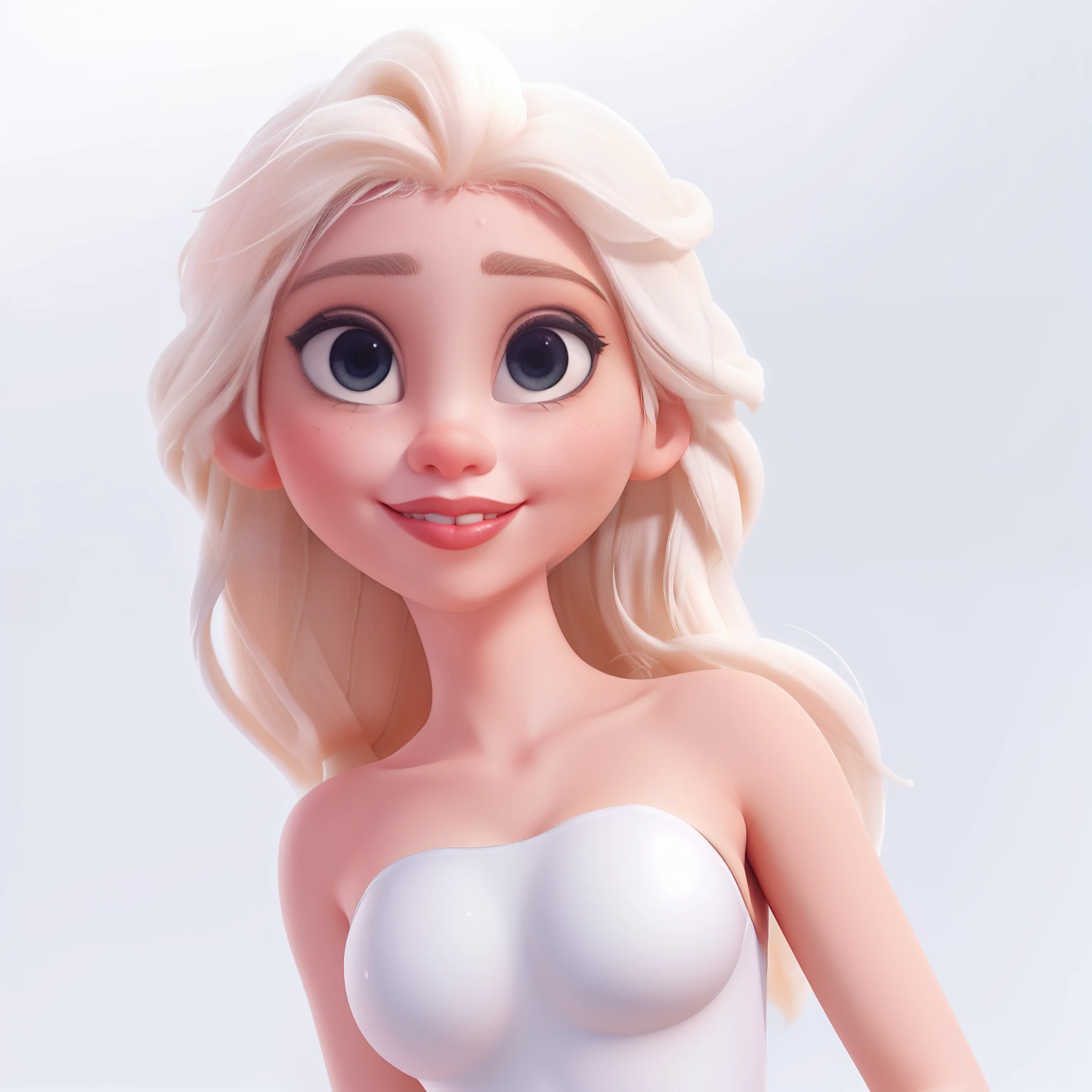 Swimsuit,white ,whitebackground ,Close -up,big eyes,Large lipstick, makeup, elsa,fat body