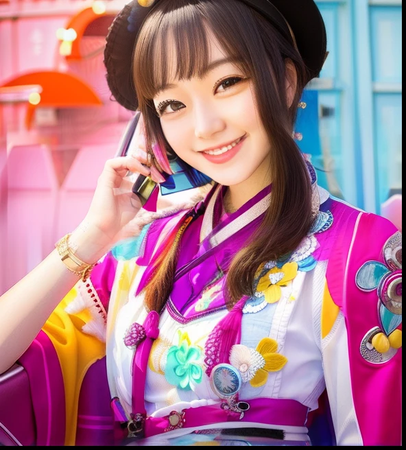 Smiling woman holding smartphone