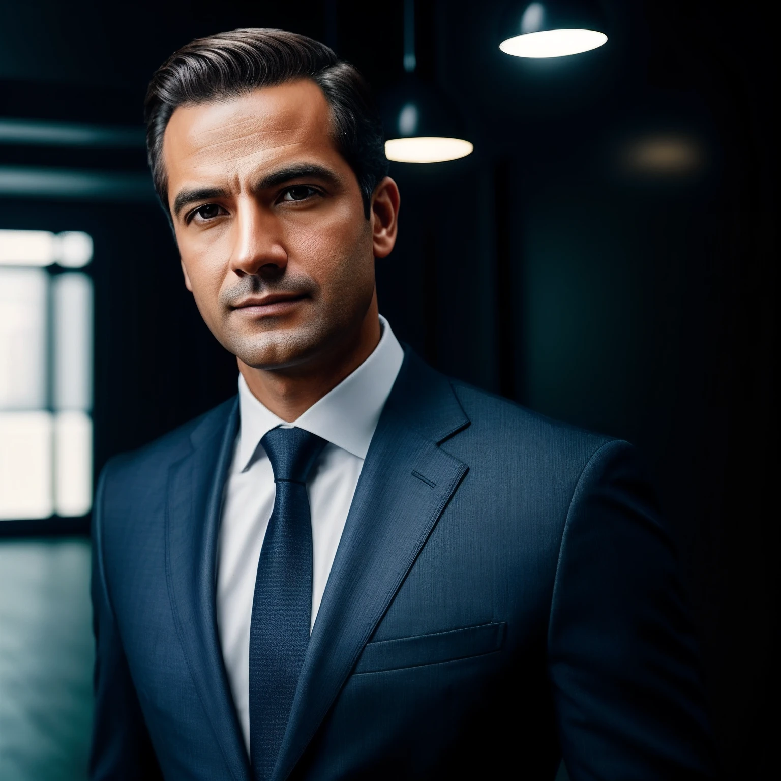 Professional portrait of a man standing with 35 years in suit and tie, body and head straight in the photo, de frente para o espectador da foto, eyes fixed to the lens, Appears shoulders and head in the photo, homem centrado na foto, 8k, best quality, master part, Realistic, Realistic photo, foto do filme, ultra realistic, 1 pessoa, circunstanciado, perfect lighting, DSRL, foto profissional