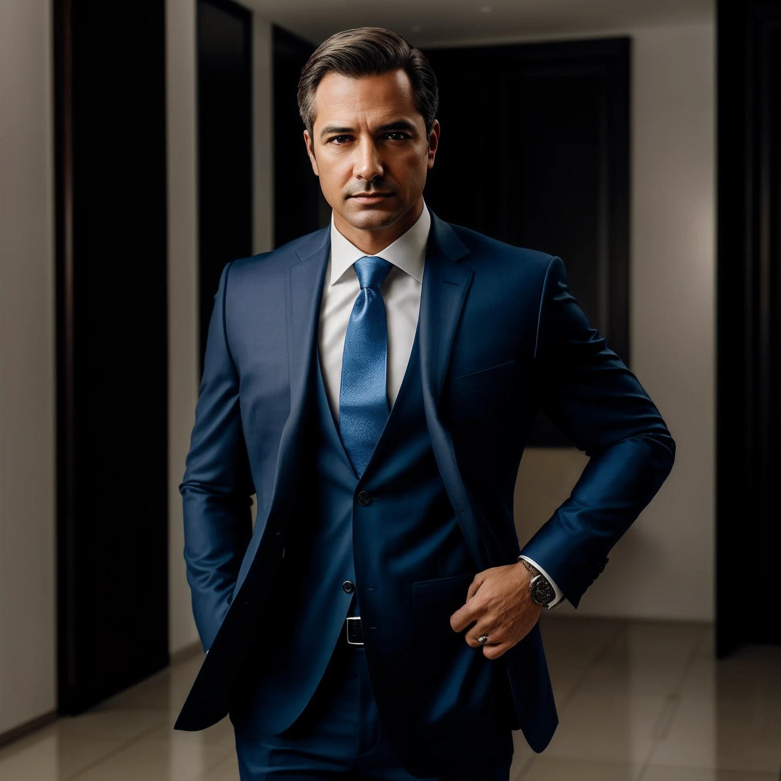 Professional portrait of a man standing with 35 years in suit and tie, body and head straight in the photo, de frente para o espectador da foto, eyes fixed to the lens, Appears shoulders and head in the photo, homem centrado na foto, 8k, best quality, master part, Realistic, Realistic photo, foto do filme, ultra realistic, 1 pessoa, circunstanciado, perfect lighting, DSRL, foto profissional