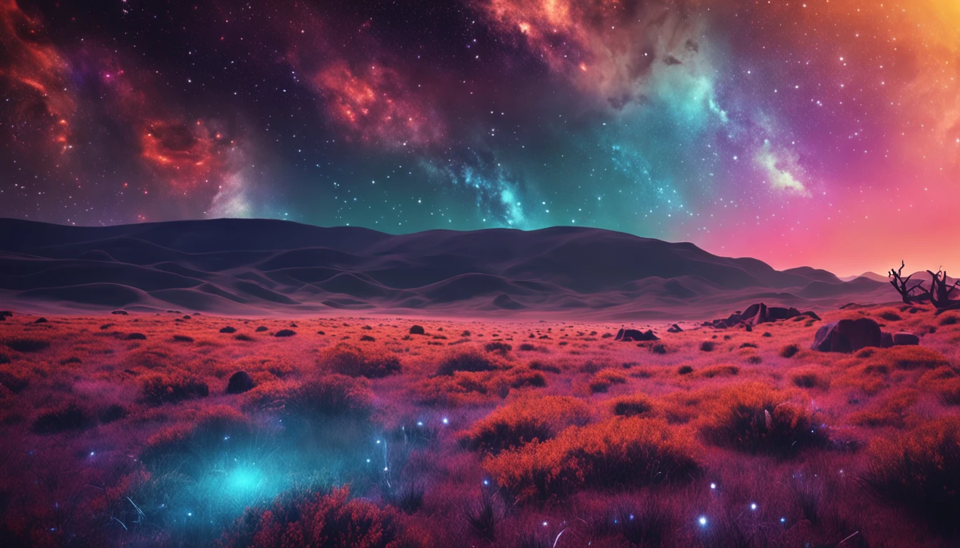 Create an image of a starry sky or celestial landscape, symbolizing transcendence and connection with the divine.