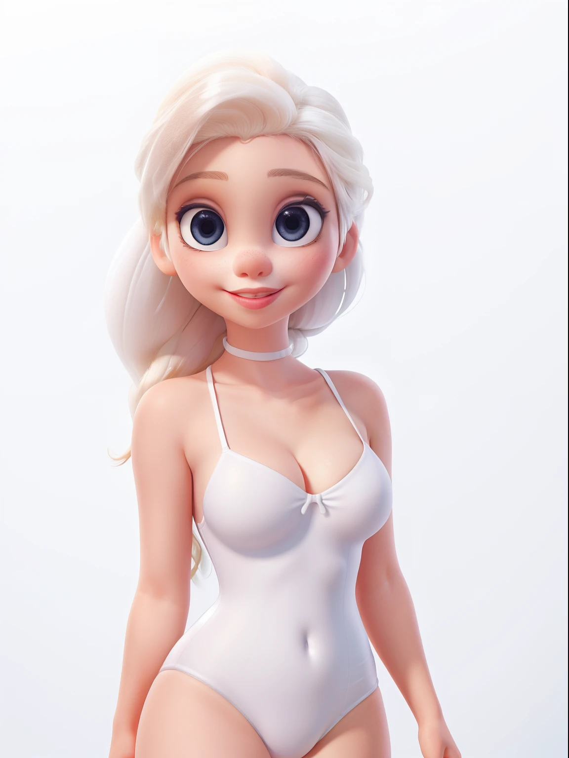 Swimsuit,white ,whitebackground ,Close -up,big eyes,Large lipstick, makeup, elsa,fat body