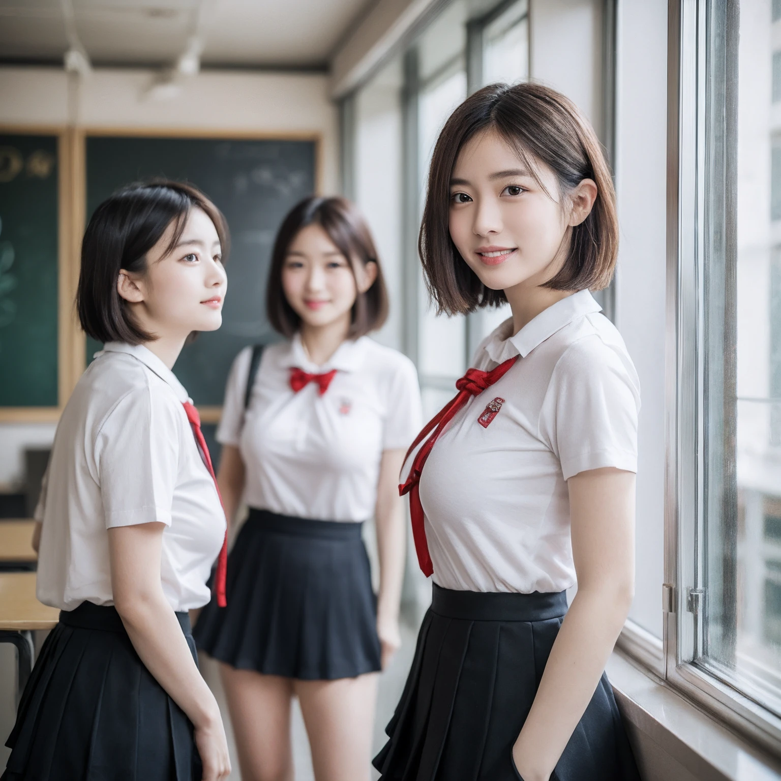 ((layered haircuts、Colossal tits:1.2)),(8K,highest quality),full body shot shot,Watching from a distance,Distant shots,School Classroom,pupils,Class,playing game,Wearing a shirt JK skirt,Full body photography:1.9, Android, adolable, ssmile, Thin face, short detailed hair, 32K, tmasterpiece, Best picture quality,超A high resolution,Perfect hands,Looking_at_peeping at the viewer,