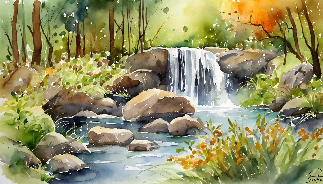 A small stream in the forest、Segment difference、tiny waterfall
