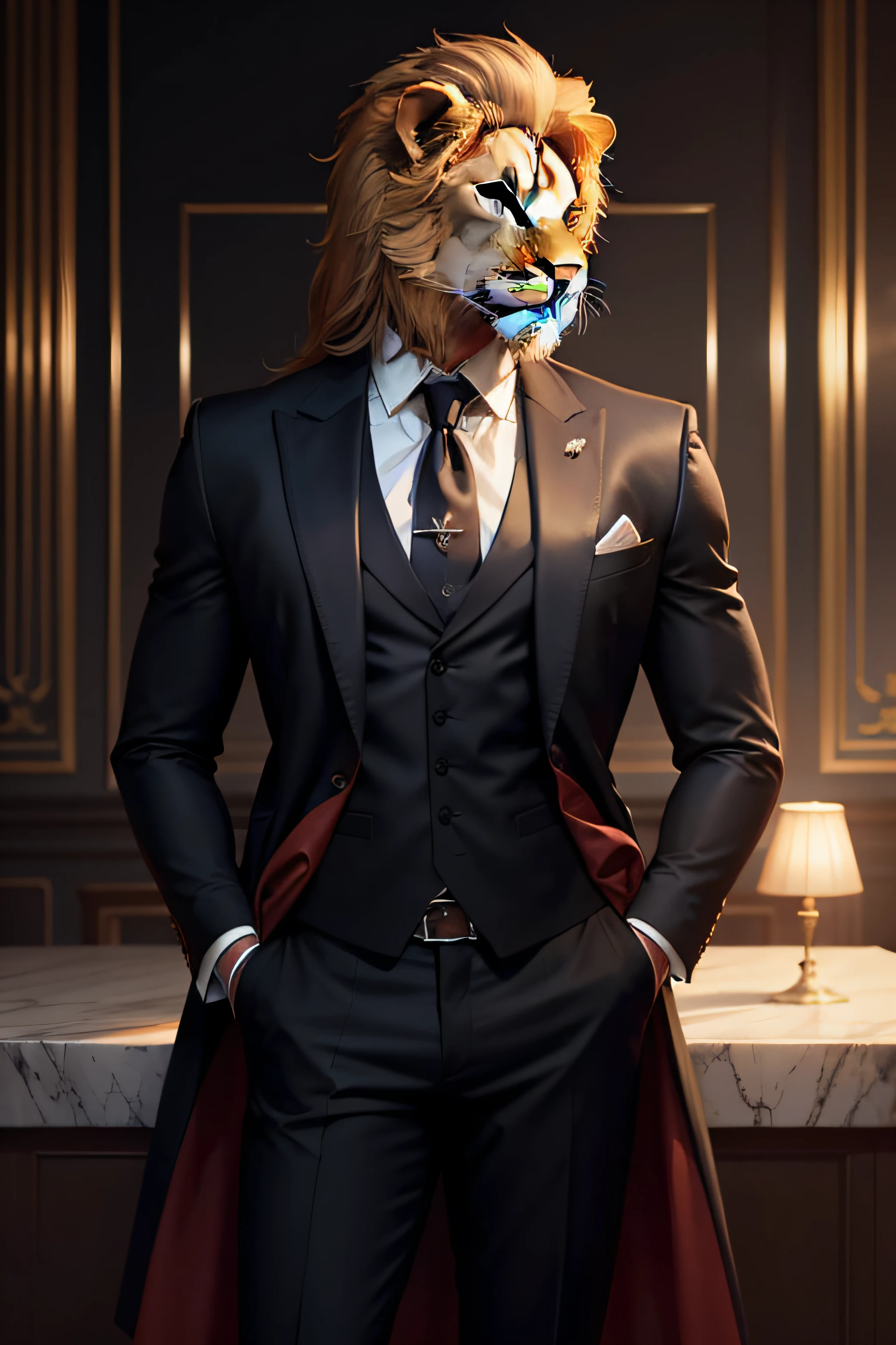 art image of gentleman person lion the chosen by God in Italian style suit