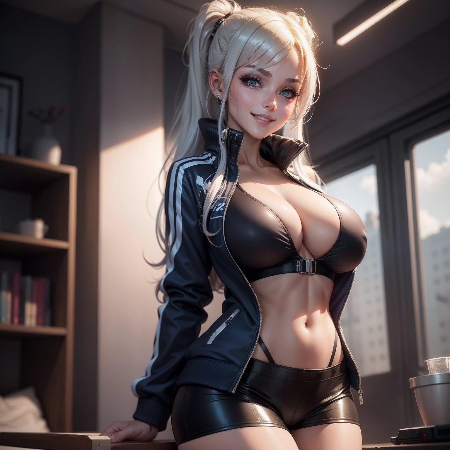 cyberpunked girl with a smile Track jacket Long top-quality beautiful a girl huge tit masterpiece