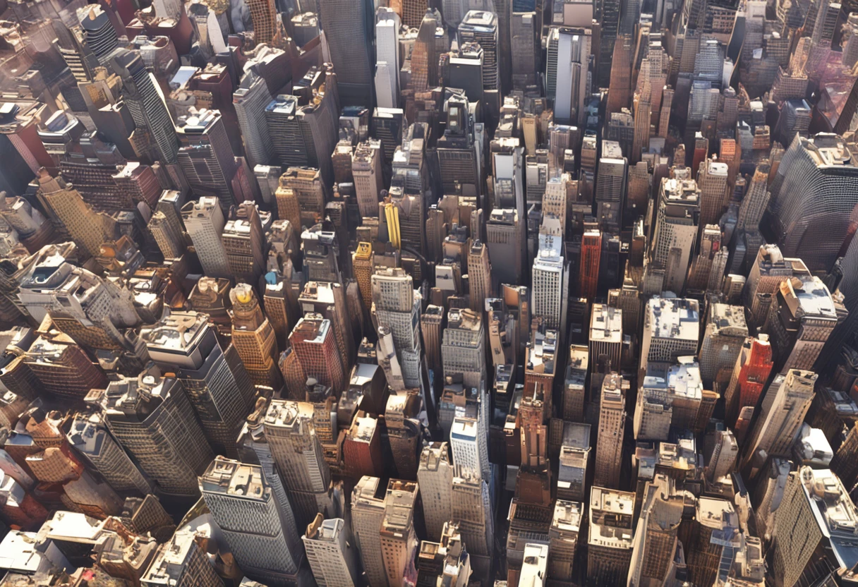 Homem-Aranha, Cyberpunk, Golden 8k., cabelo castanho, Anime, Realismo, post-impressionism, Hiperrealismo, Pixar, retroiluminação, emoldurado, recortado, Eye-Level Shot, f/16, Sony FE, UHD, super detalhe, detalhes altos, alta qualidade, premiado, melhor qualidade, highres, 4K, nova york, em cima de um predio, vista de nova york, dia