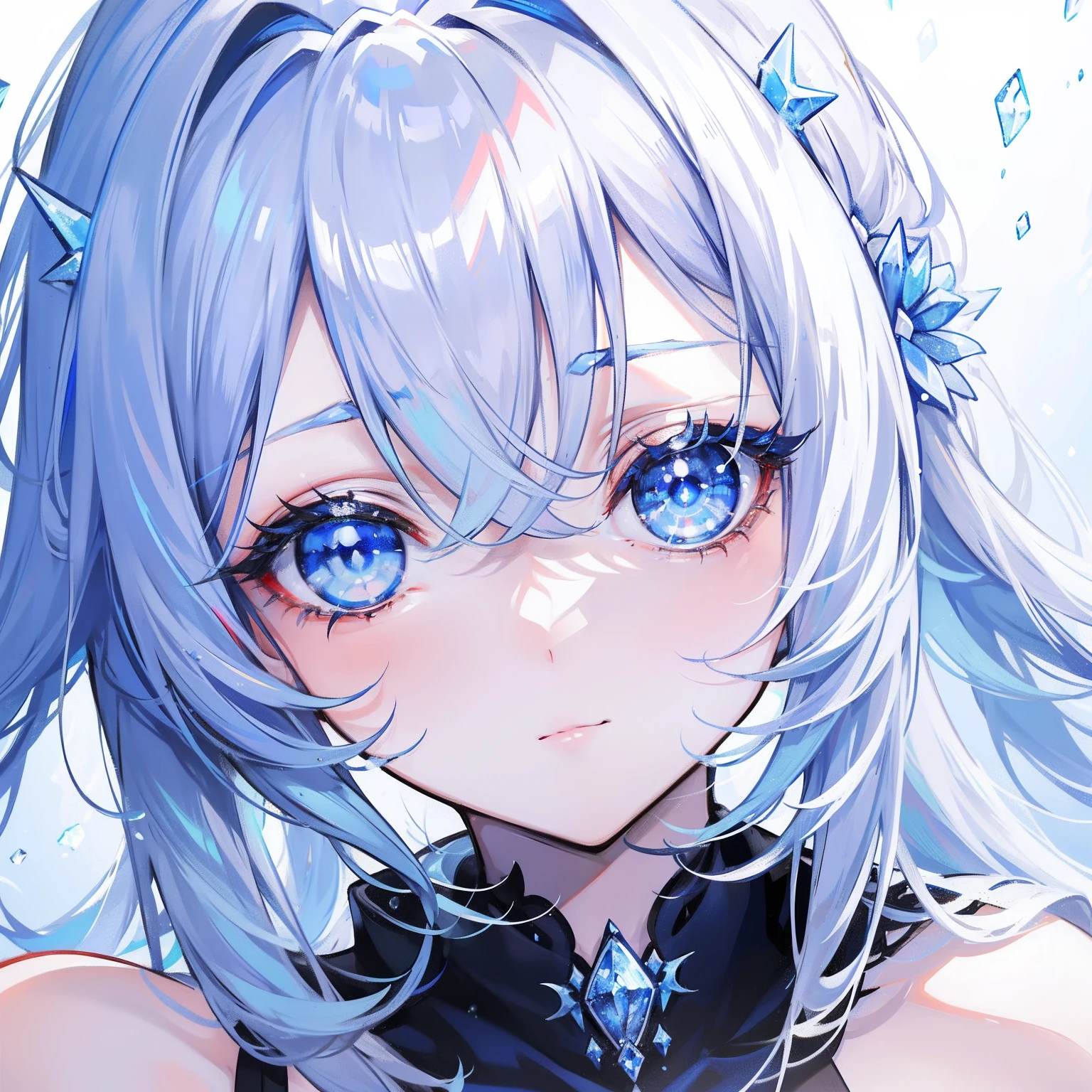A sexy beautiful girl,Close-up of the eyes,Deep blue pupils full of ice and snow crystals,Eyes as graceful as the blue abyss,Blooms a dazzling light blue,Close up of the pupils,It's like a blue swirl,There is a faint dragon