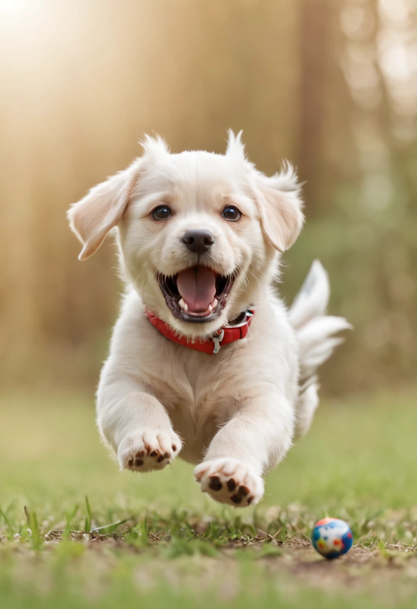 Draw a dog chasing a bird, disney cartoons style, 3d model, vivid colors, white background
