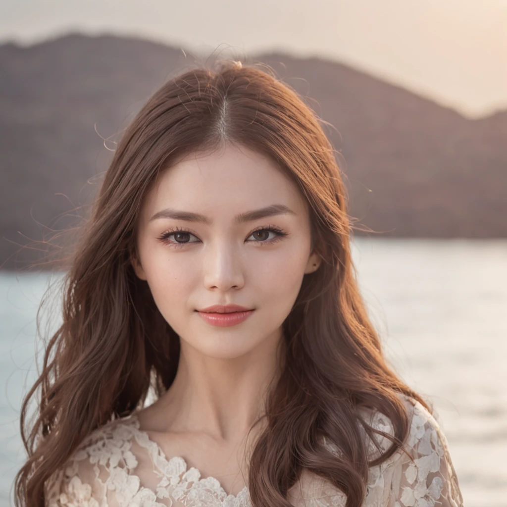 ((Best Quality, 8K, Masterpiece: 1.3)), , Focus: 1.2, Perfect Body Beauty: 1.4, Buttocks: 1.2, (Layered Haircut: 1.2)), (Dark Street: 1.3), Highly Detailed Face and Skin Texture, Full Body, Fine Eyes, Double Eyelids, Whitened Skin, Long Hair, (Round Face: 1.5), (White Suit Style: 1.6). Smile Standing on yacht in the sea looking at the sea