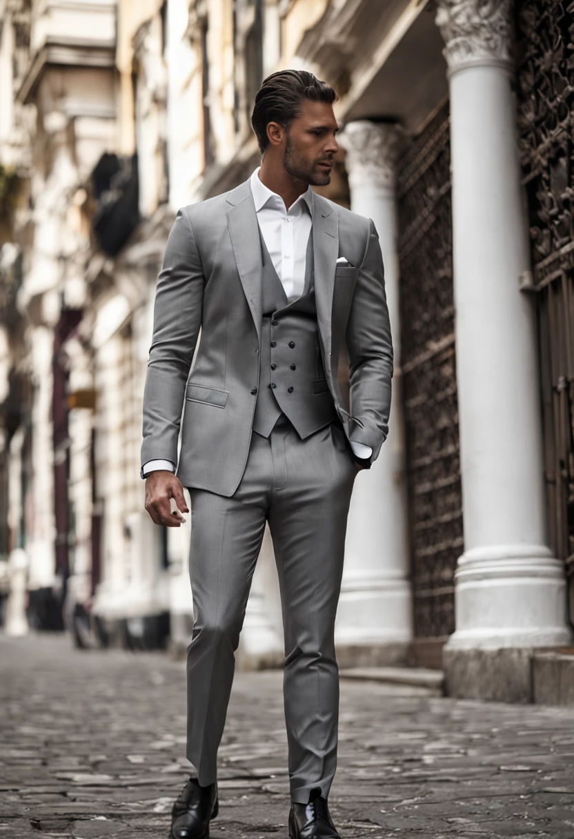 arafed man in a white shirt and black pants standing in a room, roupas sob medida, grey pants and black dress shoes, apelo masculino alta moda, vestido formal, Homem magro com pele branca, cabelos escuros, Macho bonito, male proportions, bonito e elegante, black suit pants, modelo masculino, modelo posando, with a business suit on, bonito e atraente