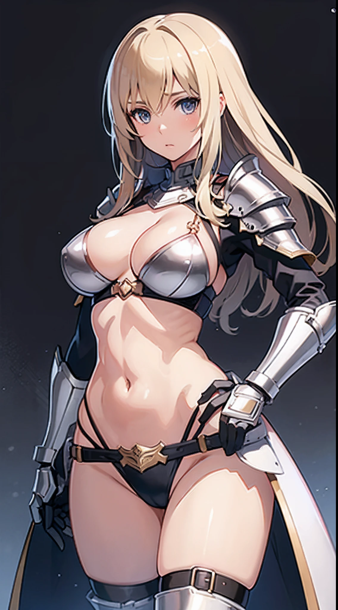 ((slanted eyes)),1girl, solo,(milf), (((mature female,adult female))),masterpiece, Top Quality, ultra-definition, max resolution, A highly detailed, clean skin, extremely sexy,large breasts,blush,high legs,thong,armor girl, bikini armor female knight, Bikini Armor, bikini-armor, bikini-armor, ornate bikini armor, Female knight, Gorgeous Female Paladin,Beautiful armor,cleavage,restrained,shackles