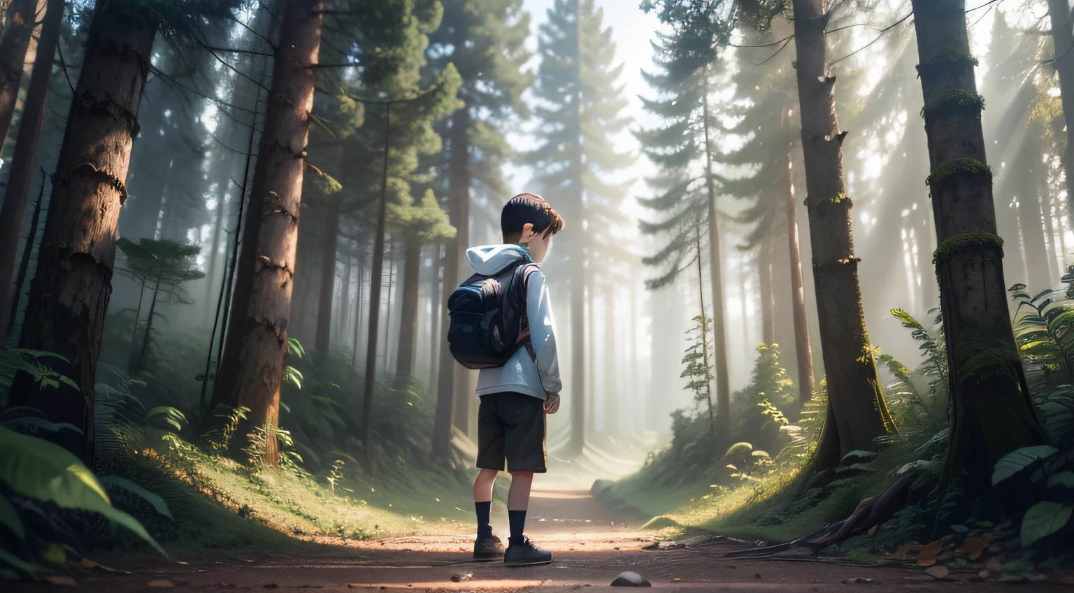 a young boy lost in a forest