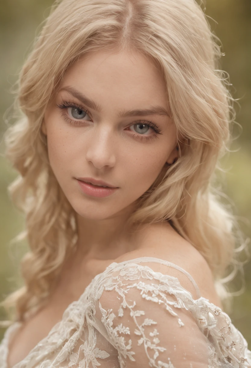 blonde girl, olhos azuis, Beautiful, corpo inteiro ??, pernas abertas, on back, no clothes