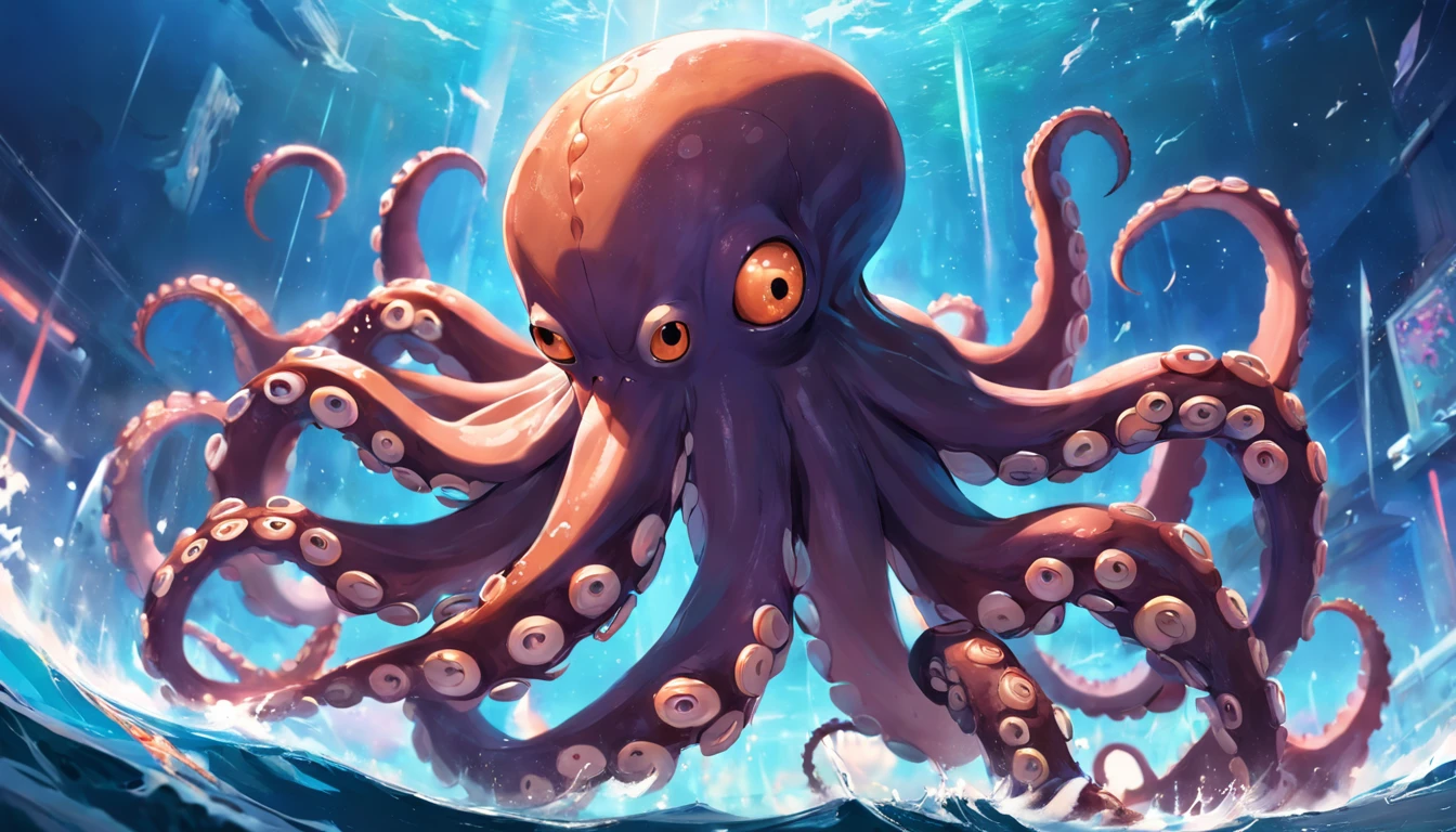 An octopus，One weapon per claw，Make waves in the universe