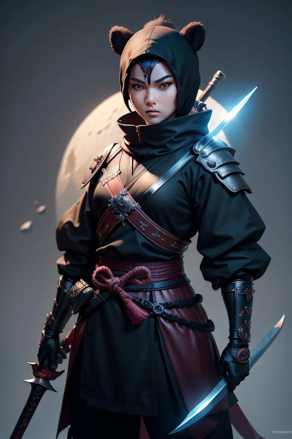 araffe dressed in a ninja outfit holding a sword, anthropomorphic small energy blob, moon bear samurai, black bear samurai, cute 3 d render, wojtek fus, 3 d render character art 8 k, super detailed render, 3 d render stylized, trending on artstation hq, trending on artstation 8k, chengwei pan on artstation