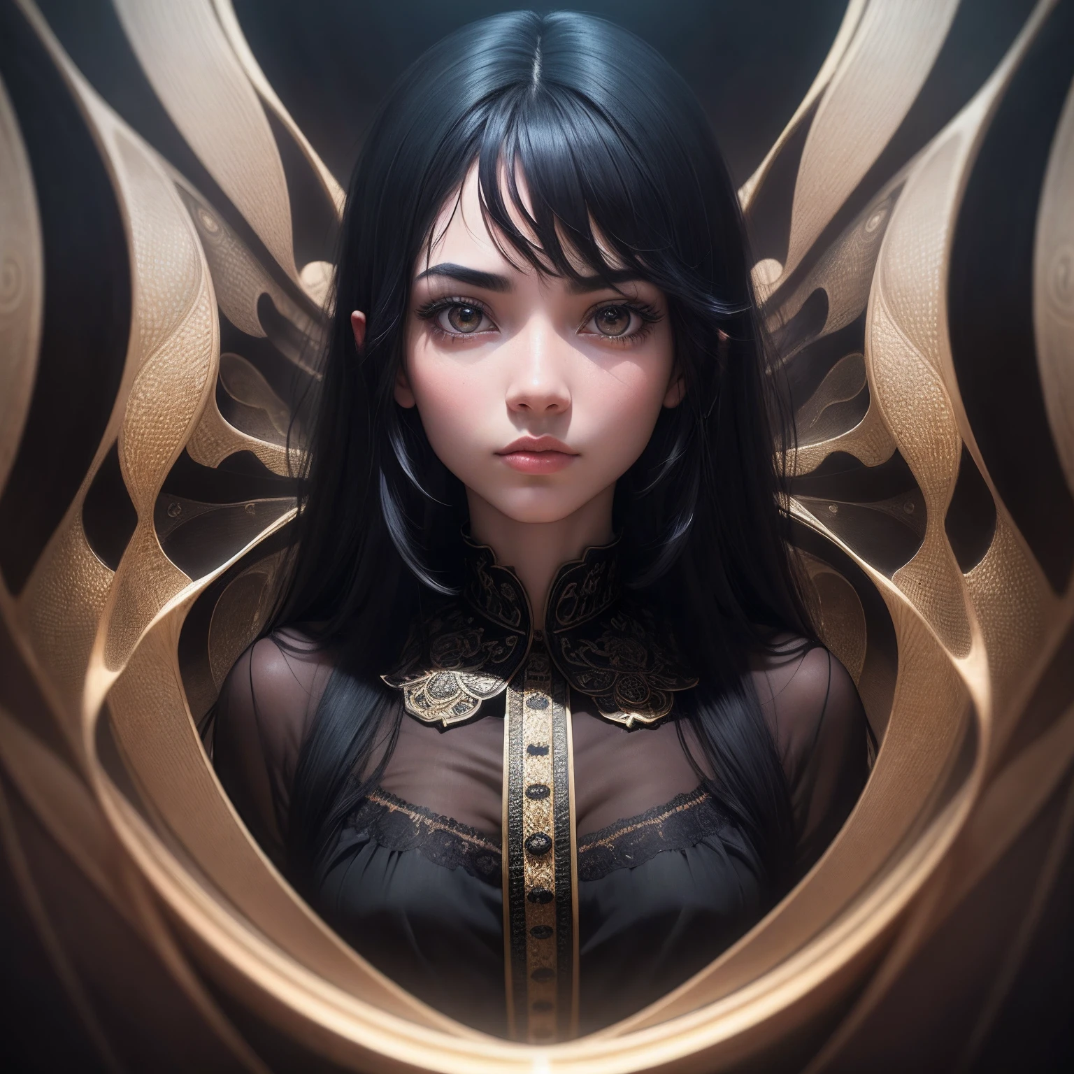 black hair, Surrealism, caustics, Wide-Angle, Ultra-Wide Angle, 8k, super detail, UHD, award winning, 1080P, 8k