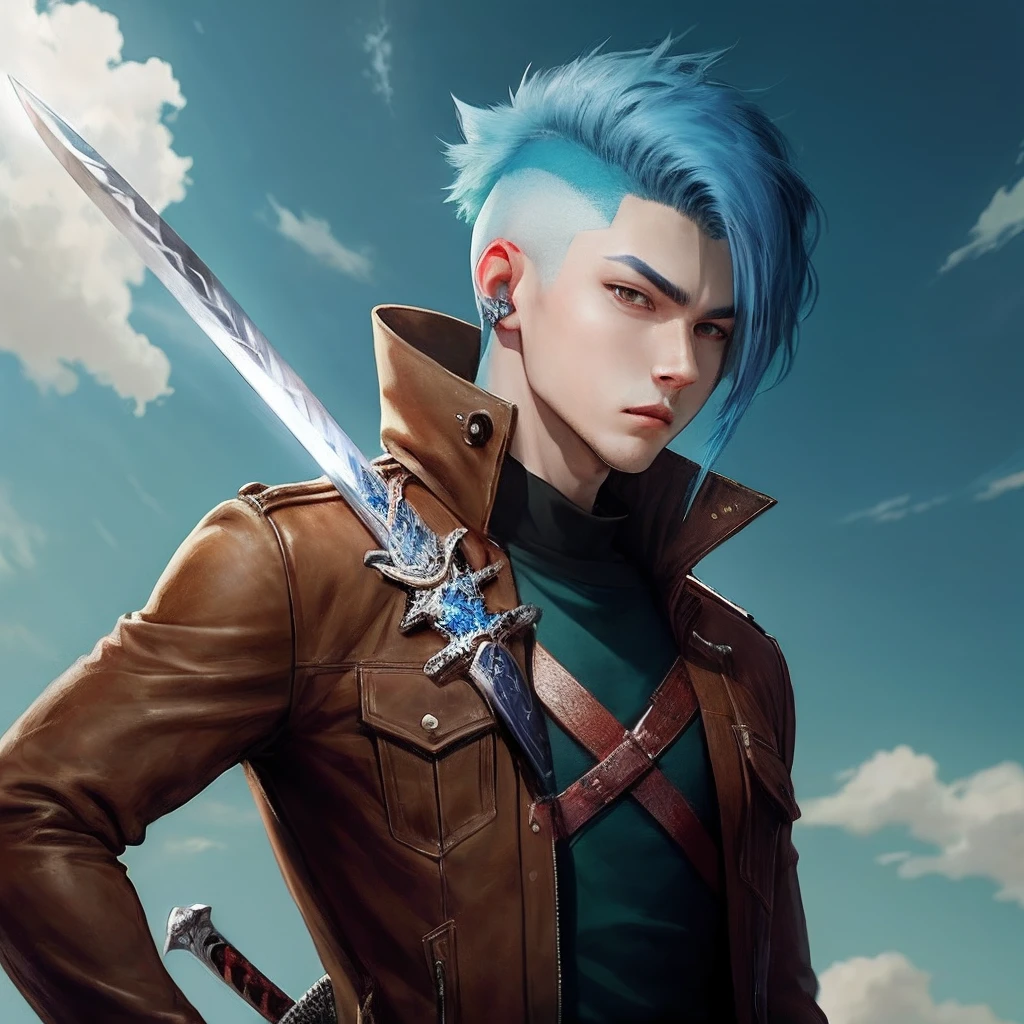 Anime Guy BLUE hair with sword