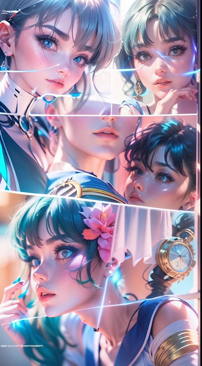 Sailor Moon, Mercury, full bodyesbian, beautiful female bodies, Amazing cute girl, Film photography, analogue photography, filmgrain, Extreme detail, 4K, Ultra HD, hyper photorealism, trending on artstationh, Polished, Radiant, vibrant, Photorealistic, Backlight, hair light, 8K Ultra HD, Unreal Engine 5