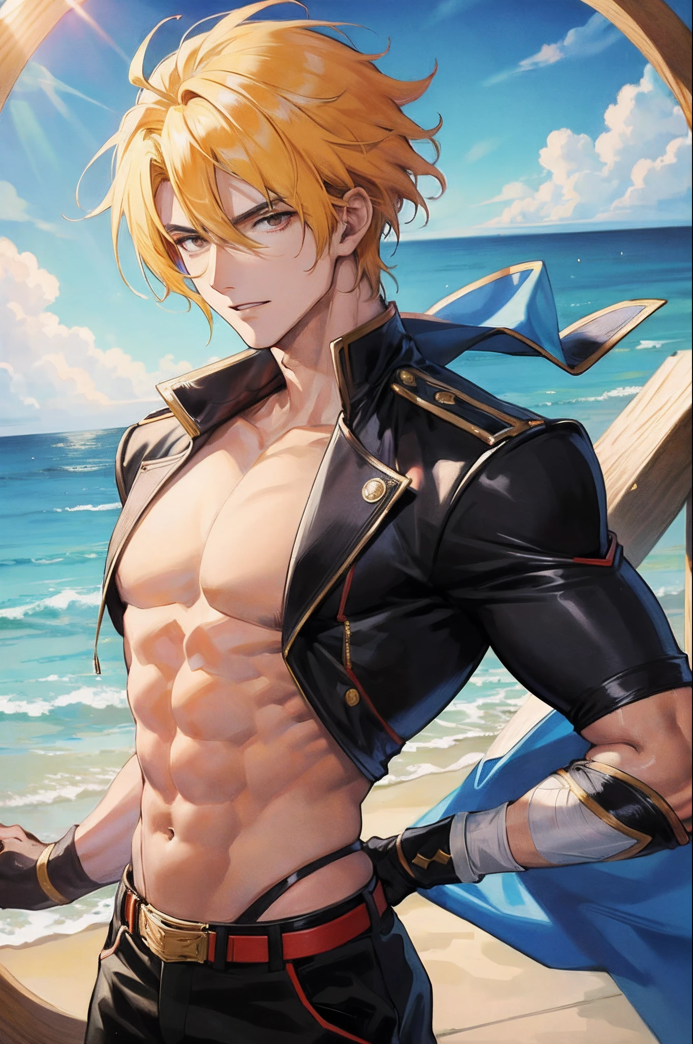 Official fine art,tmasterpiece,Sharp focus,Sunny handsome muscles anime handsome guy