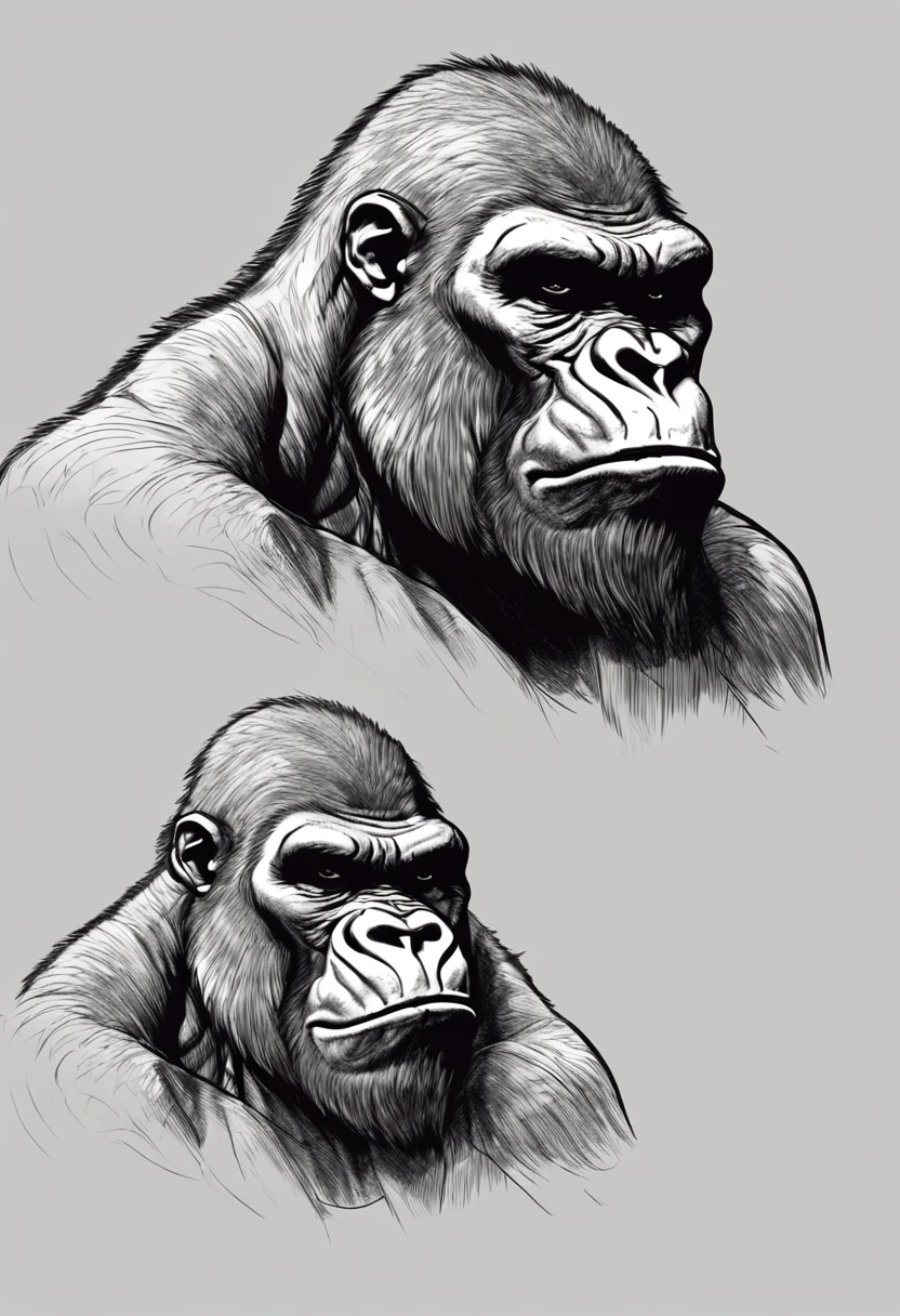 angry Gorilla Drawing. We just need the Head with Part of the Neck. (((Gorilla needs to be angry looking))), Bad Ass with a massive muscular Neck. Head is direct front View. ((( Aggressive ))), open mouth