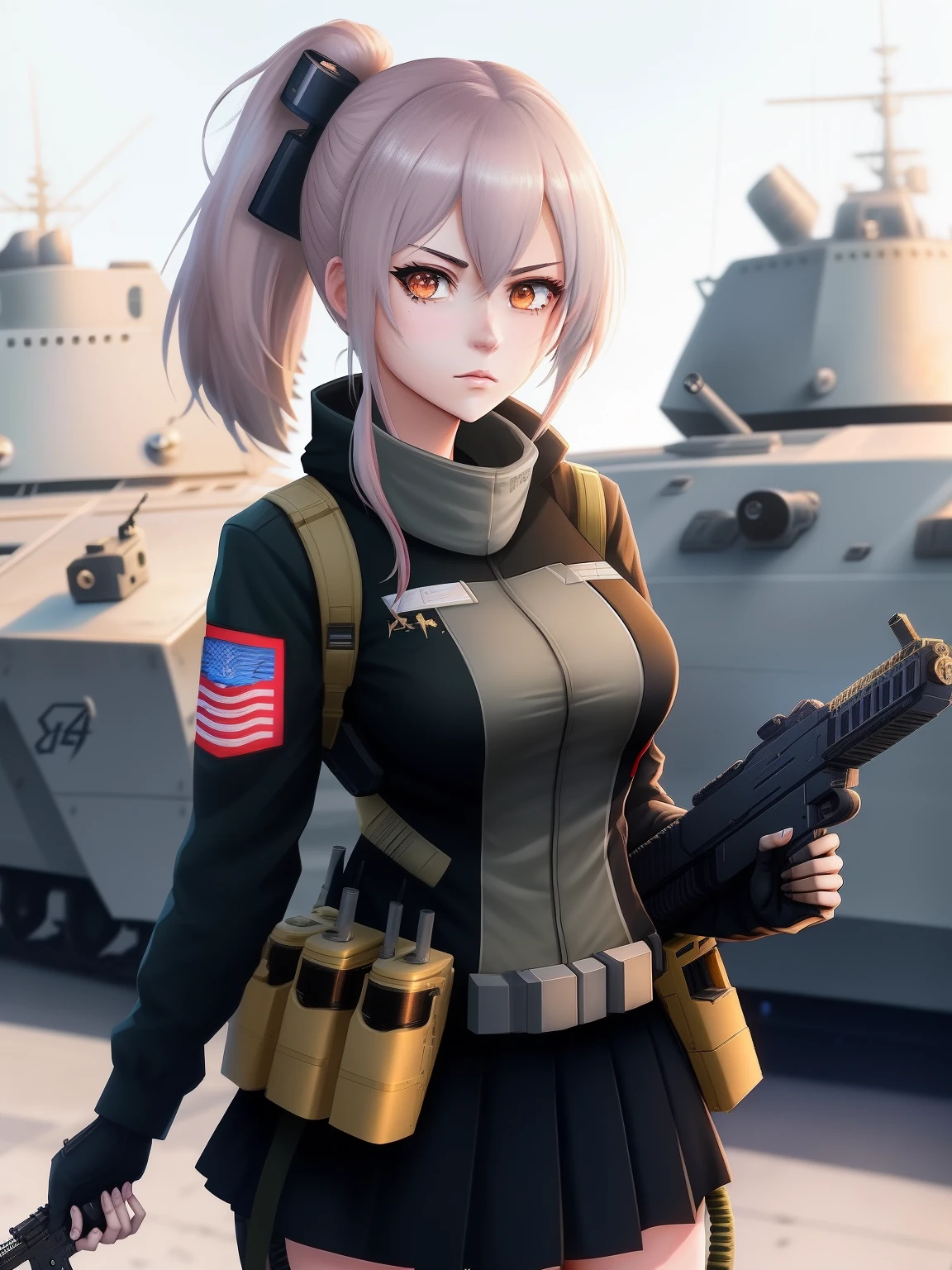 anime girl with a gun and a gun in her hand, Fine details. Girl Front, from girls frontline, m4 sopmod ii girls frontline, girls frontline style, Girls Frontline CG, girls frontline universe, azur lane style, Kantai collection style, Girl Front, A scene from the《azur lane》videogame, mechanized soldier girl, kancolle, Badass anime 8 K