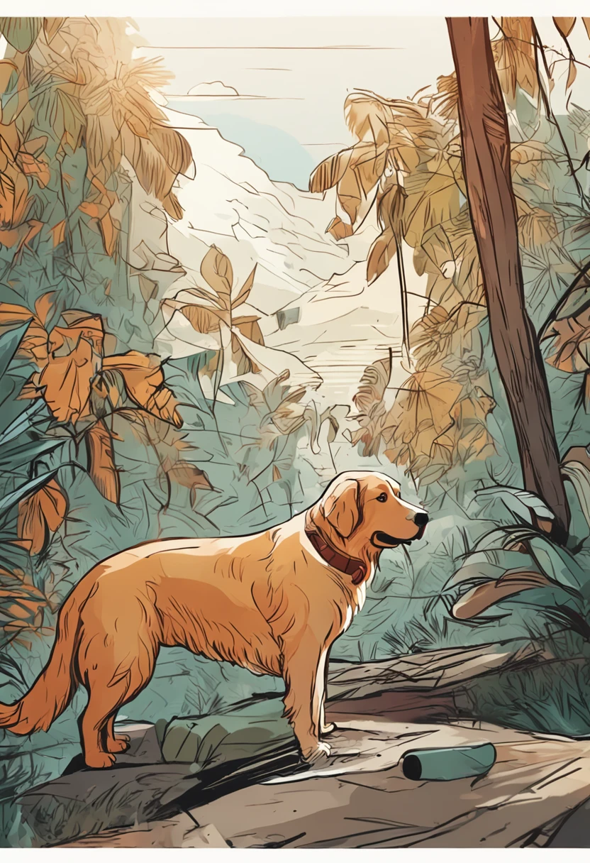 I need a sketch-style golden retriever,without background,