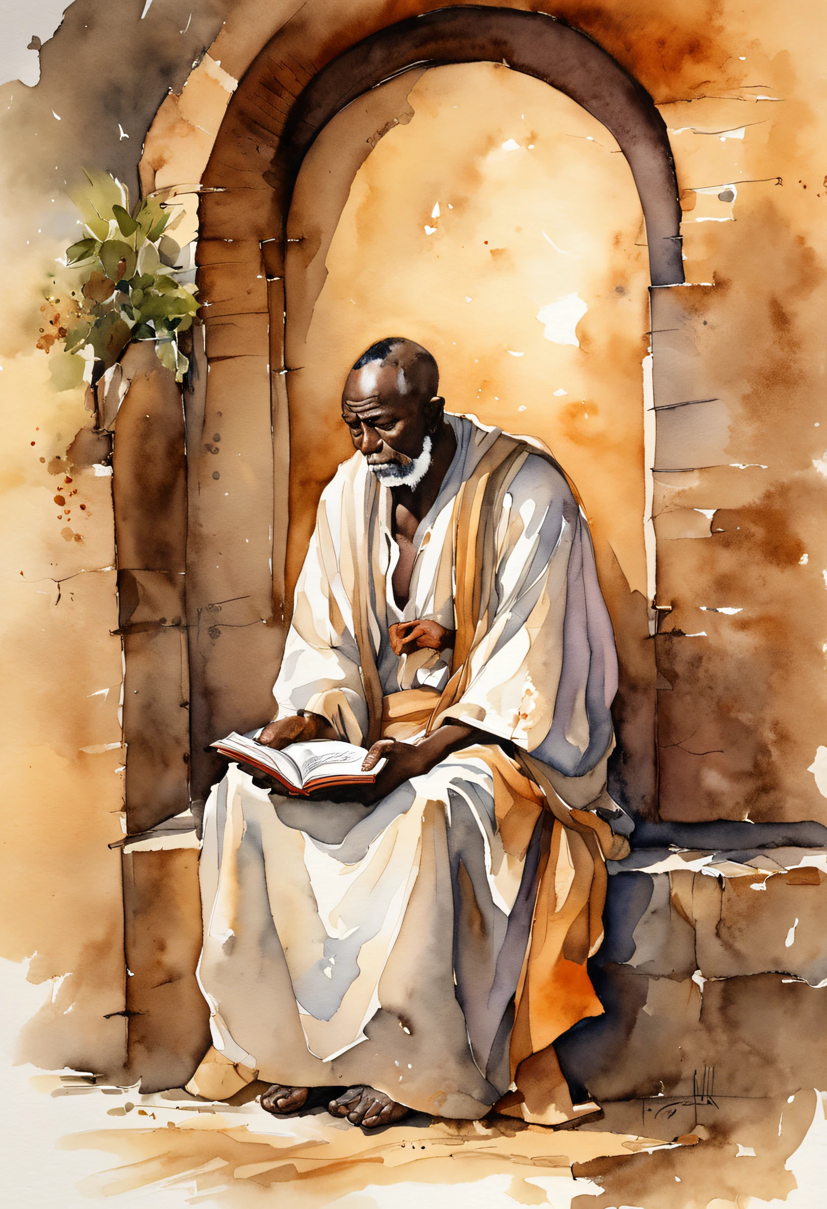 um homem pele marrom escura:2 Praying, holding a book, and becoming depressed in the darkness, casa