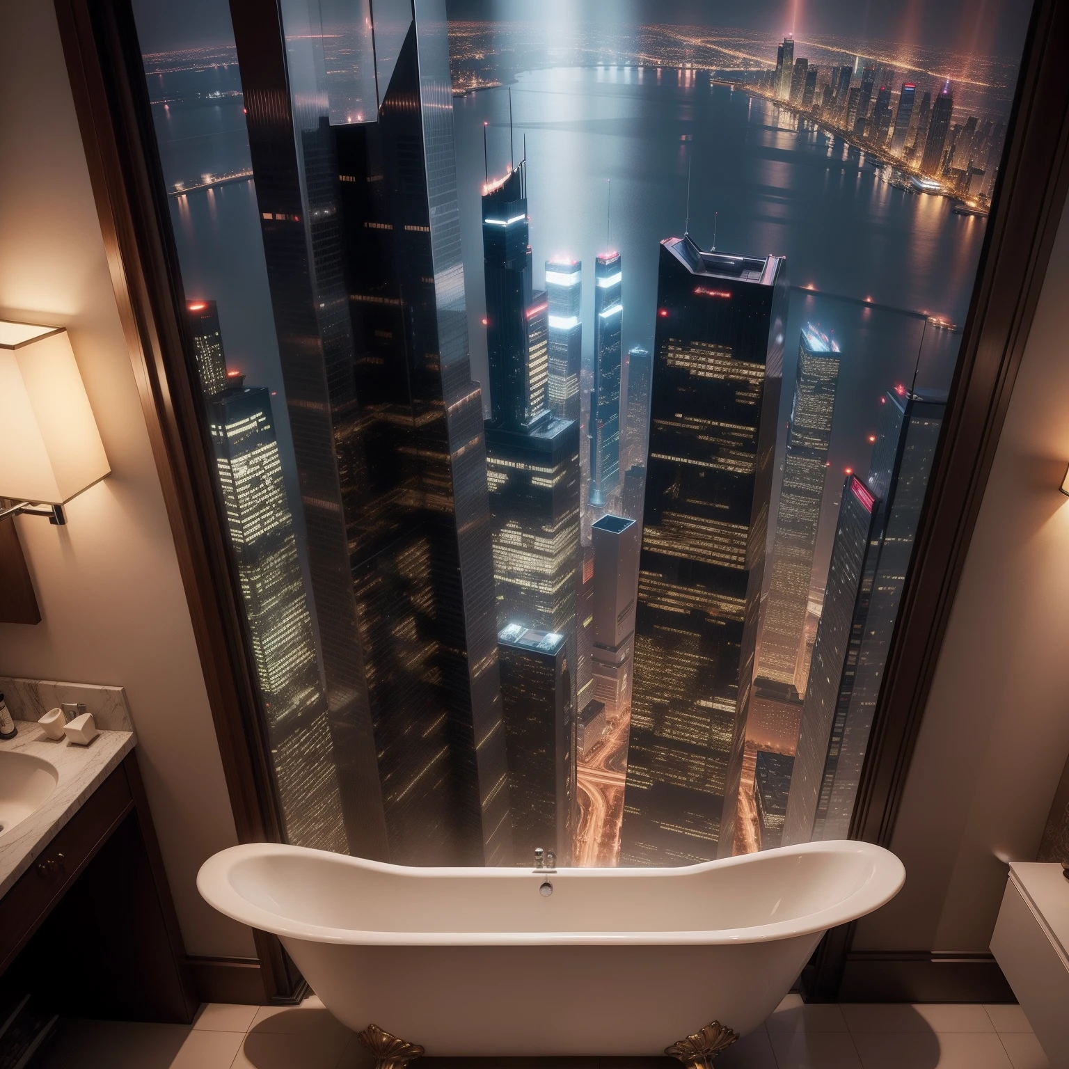 Super large room Night view of skyscrapers from the hotel room suite room bath top-quality masterpiece