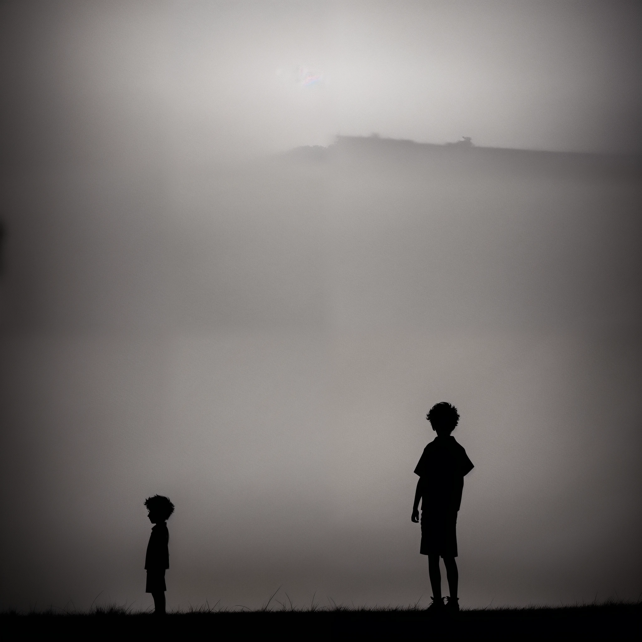 A silhouette of a lonely boy