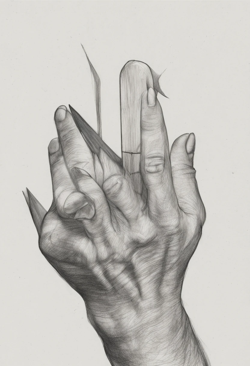 Pencil drawing of an open hand on a white background