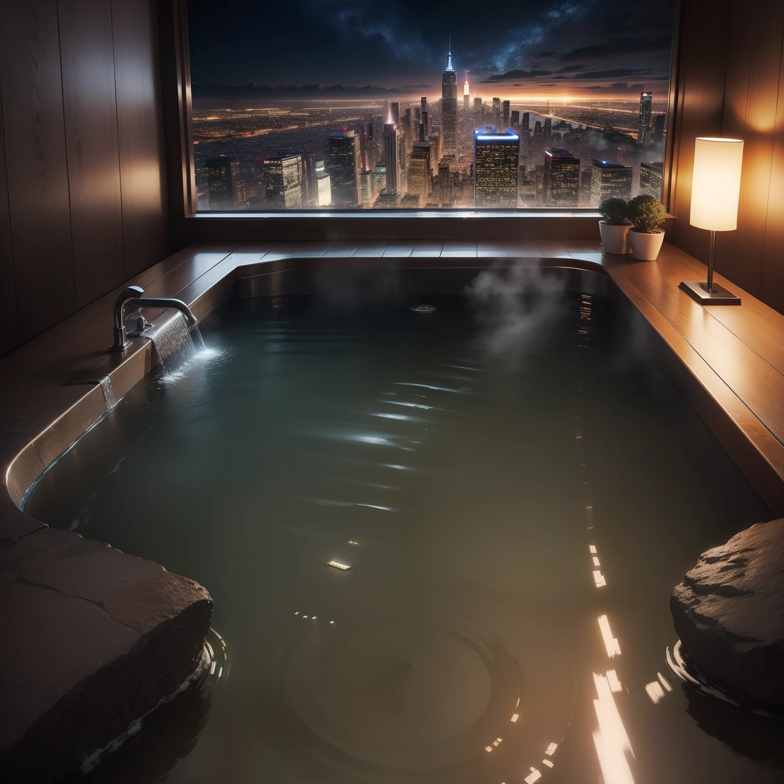 Stunningly beautiful woman in her mid-20s with long, flowing blonde hair, enjoying a soothing bath in a luxurious marble tub. Her clear white skin glows under the soft, ambient lighting as she indulges in the fragrant bubbles that envelop her body. With her eyes closed and a serene expression on her face, she radiates an aura of tranquility and relaxation. The room is adorned with opulent decor, reflecting her exquisite taste and the lavishness of her surroundings. The steam rises from the water, creating a dreamlike atmosphere as it intertwines with the gentle mist that dances through the air. The scene captures a moment of pure bliss and self-care, inviting the viewer to bask in the beauty and serenity of this
