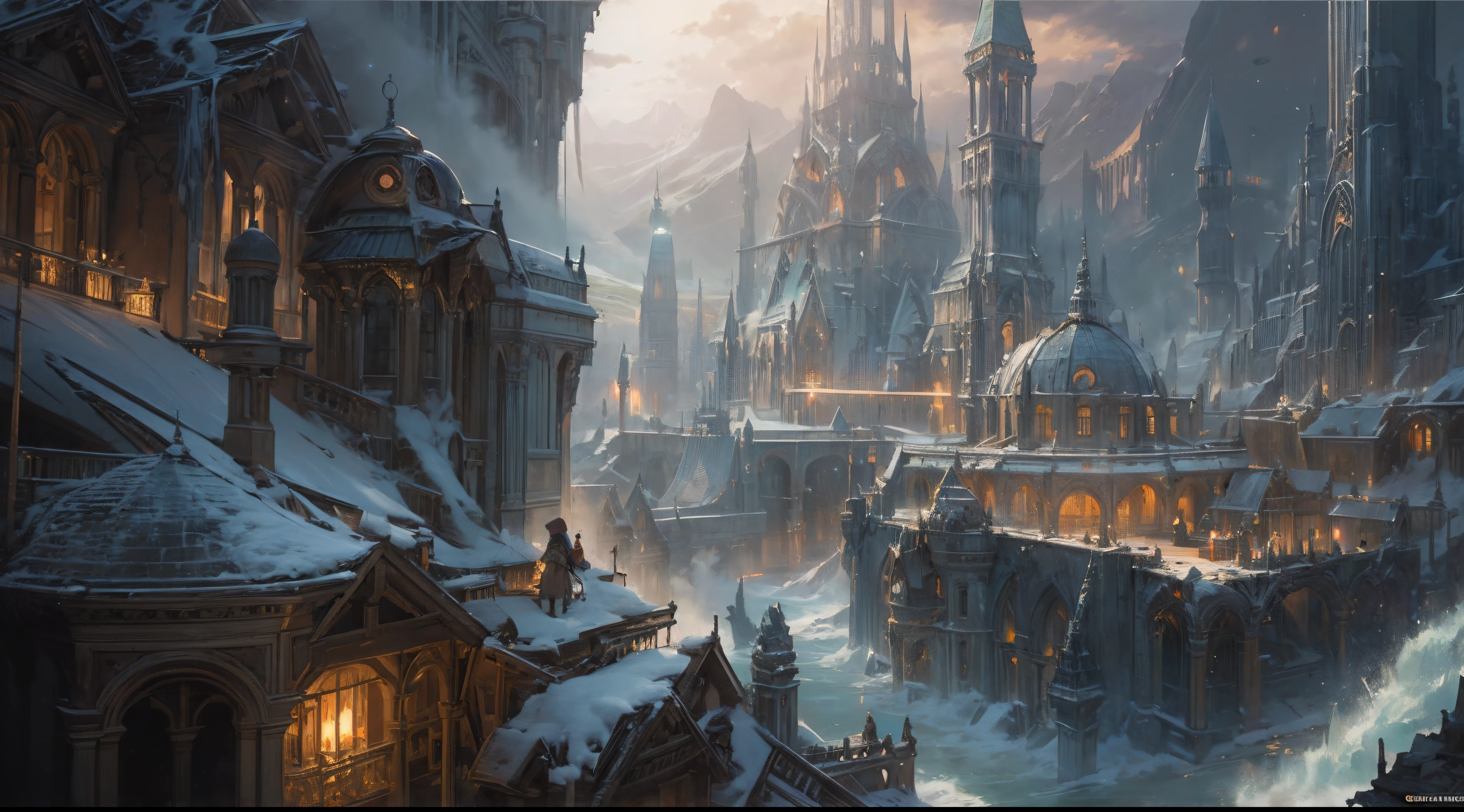 "(by Greg Rutkowski: 1.2), (masterpiece), (best quality), extremely delicate and beautiful, illustration, (fantasy landscape), depth of field, HDR, intricate, delicate, (No human presence), photorealistic depiction, live action feel, creating a visual masterpiece with the best possible quality. (Highlighting the fantastic elements of dwarven city, emphasizing the effects of collapse and severe weathering). Providing a distant view that captures the grandeur and atmosphere."
