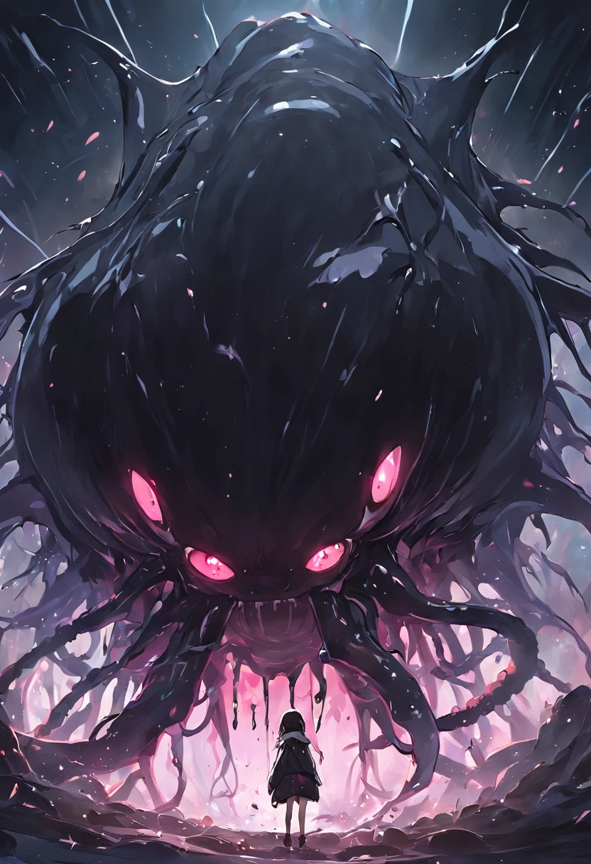 (No humans)、An alien tentacle creature with tentacles branching out from a central body with a single large eye、From below