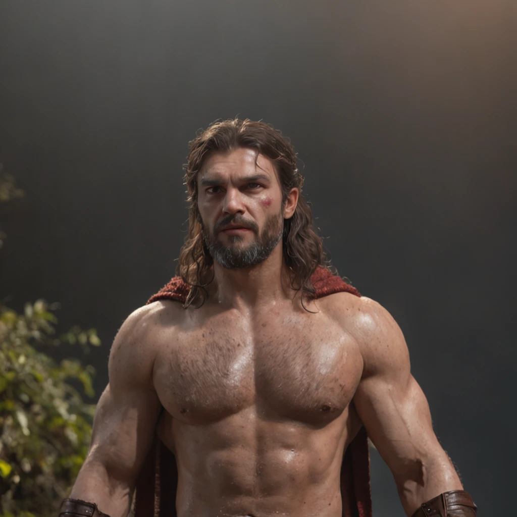 (Professional 3D rendering:1.3) de (Realistic:1.3) Foto de arte mais bonita do mundo,Features soft, bright male heroes, ((Epic hero fantasy rough muscular man wet hero angry look long hair short beard and fierce expression in dynamic pose, fantastic location, majestoso ambiente desordenado)), corpo inteiro 8k unidade render, action shot, poros da pele, very dark lighting, sombreamento pesado, circunstanciado, Rosto detalhado, (vibrante, fotogrdeia realista, Realistic, Dramatic, Escuro, foco nítido, 8k), (Old leather clothes damaged by bad weather:1.4), ((((Use peles)))), (intrincado:1.4), decadente, (altamente detalhado:1.4), pintura digital, rendering by octane, art stations, Conceito-Arte, liso, foco nítido, illustration, germe da arte, (Loish:0.23), Wlop Ilya Kuvshinov, e Greg Rutkowski e Alphonse Mucha Gracias, (global ilumination, studiolight, Light Volumetric), chuva forte, floating particles, patife, fantasia, Onze, corpo inteiroesbian, ((Fundo escuro e antigo da cidade:1.3)),CGSesociedade,art stations