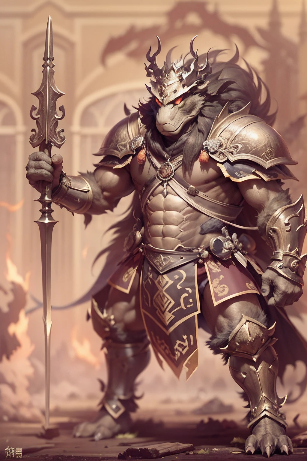 (anthropomorphic turtle),(Dragon King Warriors:1.4),coda,a tall body,Stout limbs,disdain,ran,tosen,The long hairs of the flame fluttered in the wind,combats,Dynamic lines,Dimly lit battlefield,Ruined castle,(stereoscopic perspective:1.4),Works of masters,super-fine,4K分辨率,high qulity,电影灯光,High picture detail,Detailed pubic hair,Epic shooting,Clearly focused hair,Detailed hair depiction,acurate