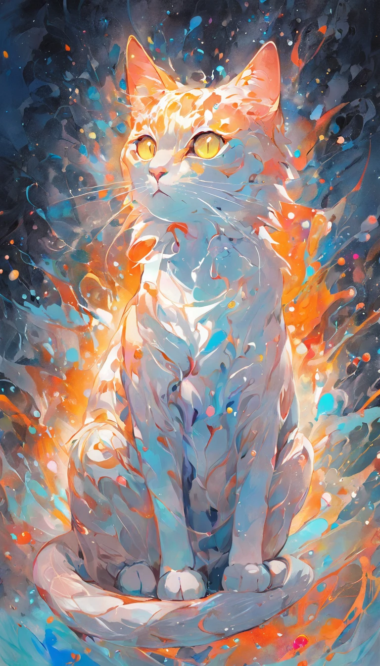 Illustration of an extremely beautiful cat in contemporary figurative diconstruction art, delicate hues, tiny BUBBLES, transmission fluid,oil,triadic alcohol ink marbling, acrylic DUTCH pour painting style by artist Carol Cavalaris ,Tara Turner, Marieka Diepenveen , contrasting hard lines with soft features and mixed emotions., by artist Jason Thielke, fine art, masterpiece,