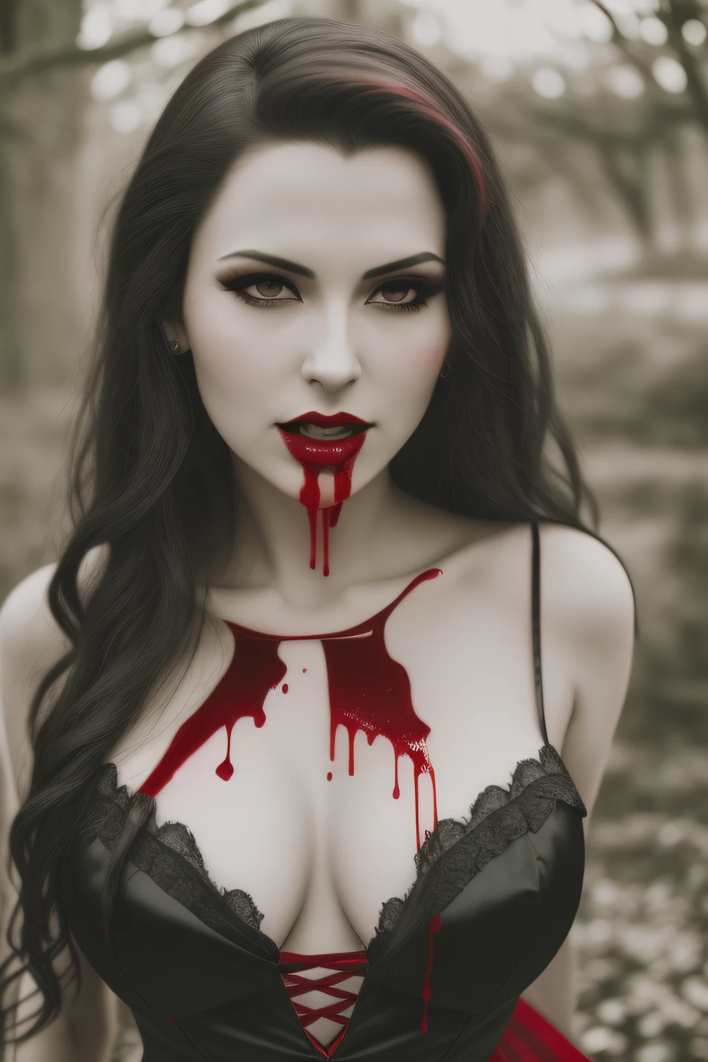 arafed woman in a red dress with blood dripping down her chest, female vampire, beautiful female vampire, beautiful vampire female queen, beautiful vampire queen, vampire girl, woman vampire, beautiful scary female vampire, portrait of beautiful vampire, scary vampire, vampire portrait, vampire queen, portrait of a vampire, portrait of a lady vampire, dark vampire, carmilla vampire
