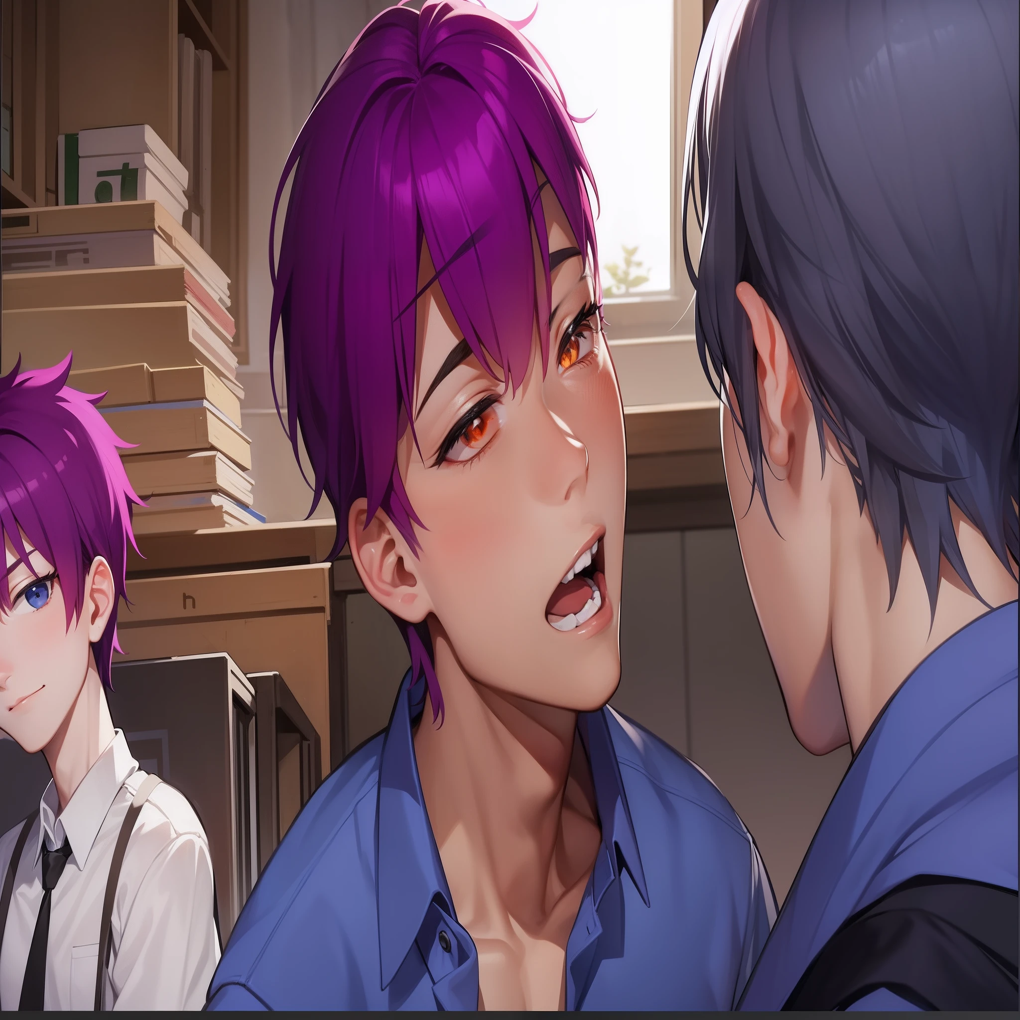 Two handsome young teenagers from the school hit each other fighting in the schoolyard