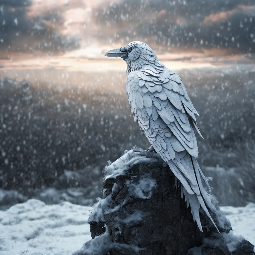 (distant view)Best quality, Masterpiece, hundreds of frost white ravens flies to a pillar, snow land, high resolution, (photograph realistic:1.4), surrealism, Dream-like,fusionart, Shadowdancer, shadow magic, darkness control, stealth, shadowstep, umbral spells, hidden blade,