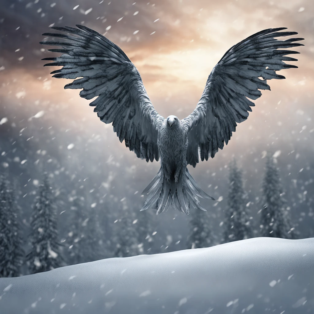 (distant view)Best quality, Masterpiece, hundreds of frost white ravens flies to a pillar, snow land, high resolution, (photograph realistic:1.4), surrealism, Dream-like,fusionart, Shadowdancer, shadow magic, darkness control, stealth, shadowstep, umbral spells, hidden blade,