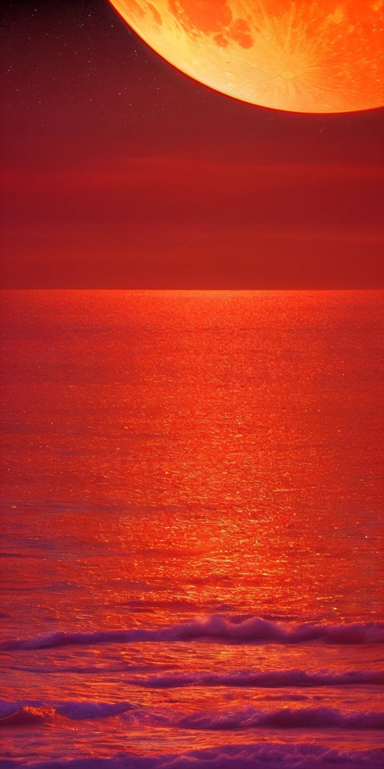 Golden-red moon,Golden-red sky,Soft golden-red clouds,The golden red waves sparkle,Sparkling,Golden-red roses on golden-red oceans,fanciful,diamond,tiara crown,kosmos,gentlesoftlighting,
