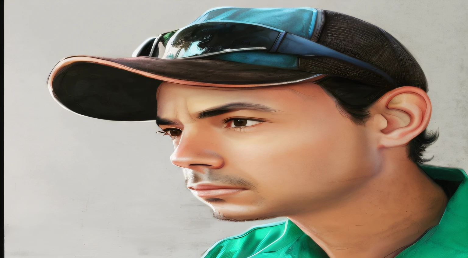 There's a man in a hat and shirt , wearing cap, foto de perfil 1024px, foto portait foto de perfil,, Estilo Mohamed Chahin, retrato de perfil, Khyzyl Saleem,