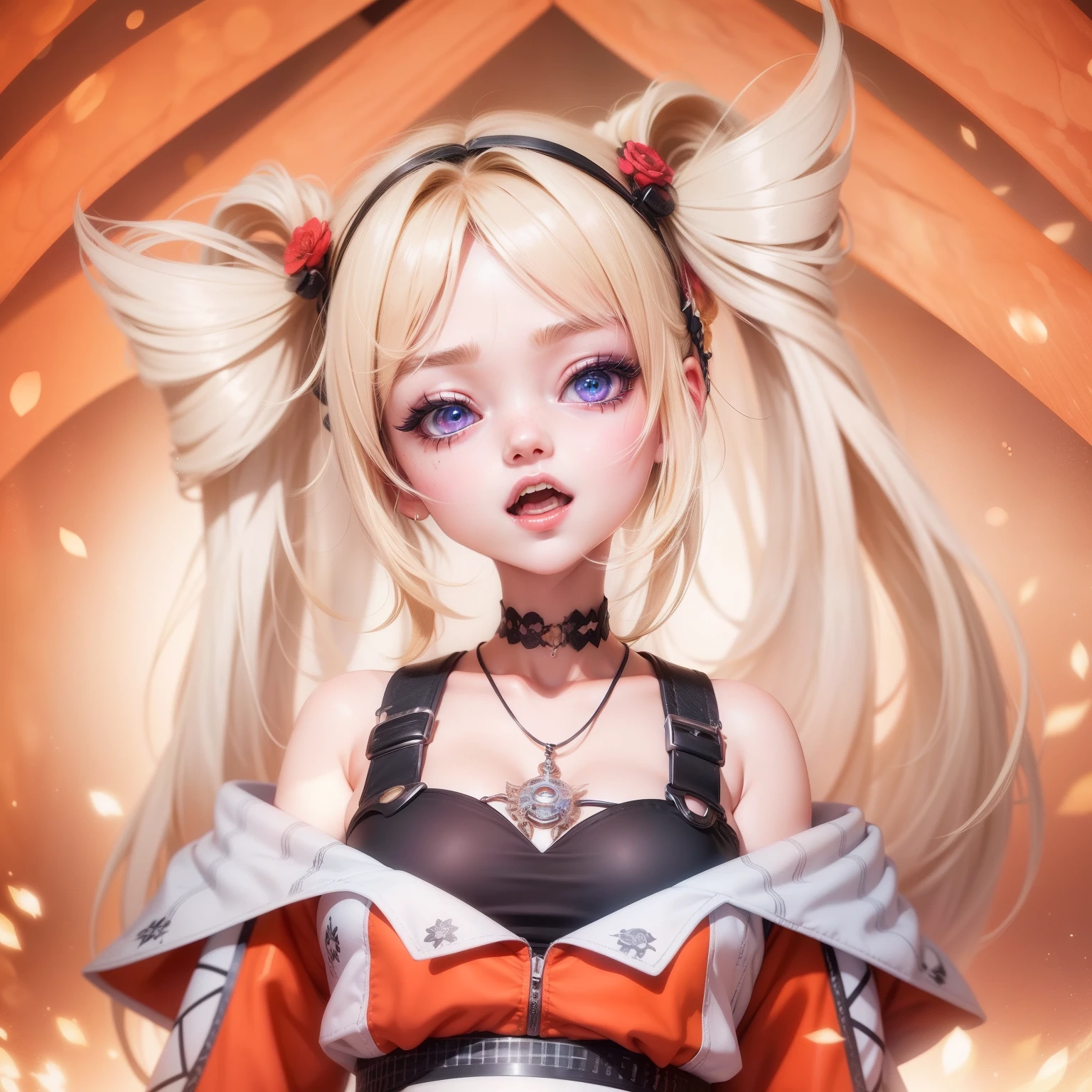 1girl, blonde hair, cute girl, ahegao, realistic, ultra detail, 70mm lens, 22 years old, scary face, adult face, 4k style,