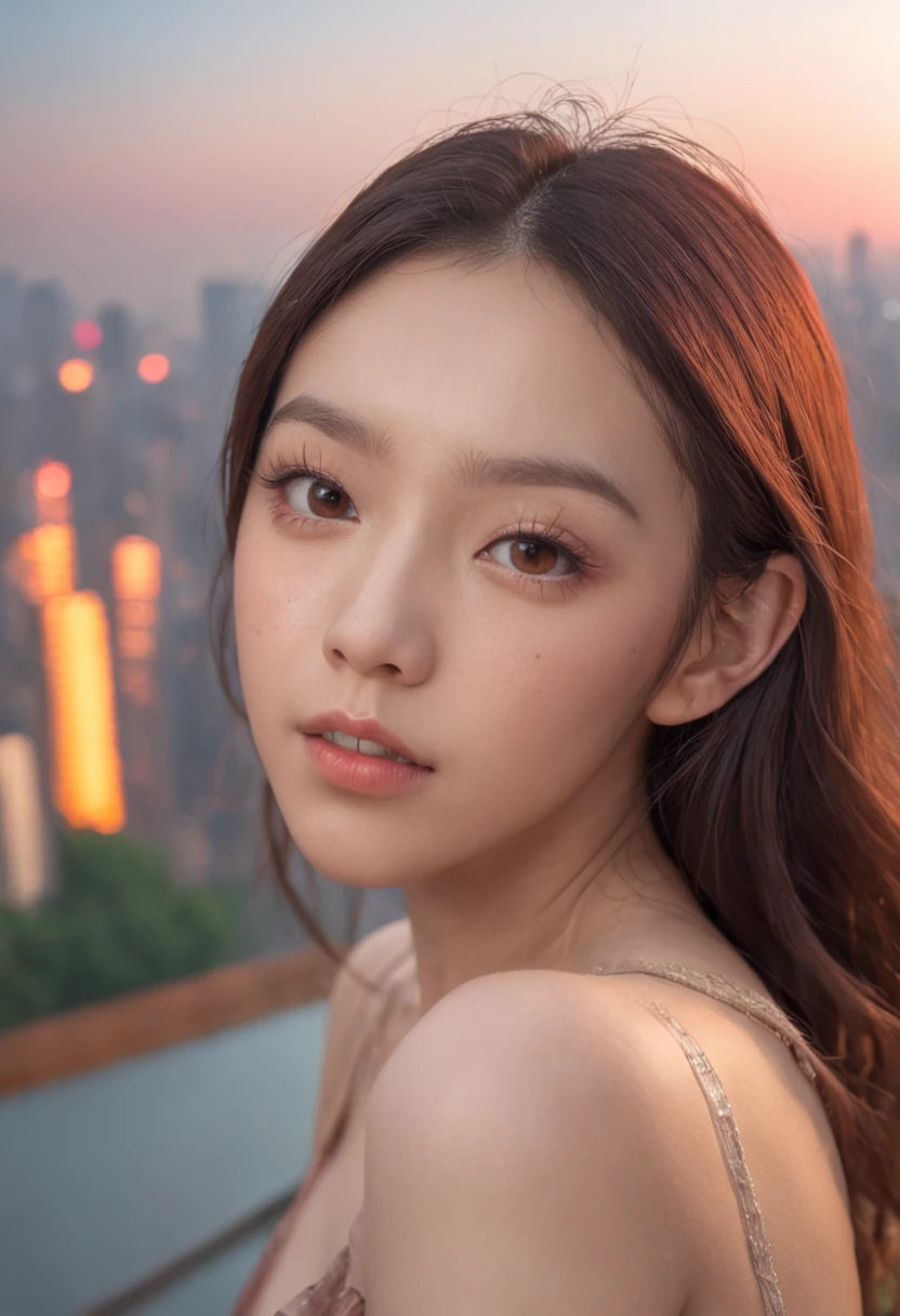 (Beautiful skyline,Magnificent sky),(Intense and dramatic imagery,the moving visual effects),(the high-hanging Polaris,Colorful natural light),(Chongqing 18-year-old mixed-race beautiful girl, China,full bodyesbian),(Wear casual underwear,with a backpack),Toned Thighs,The reveal panties,((Canadian orange maple mountain in the background))