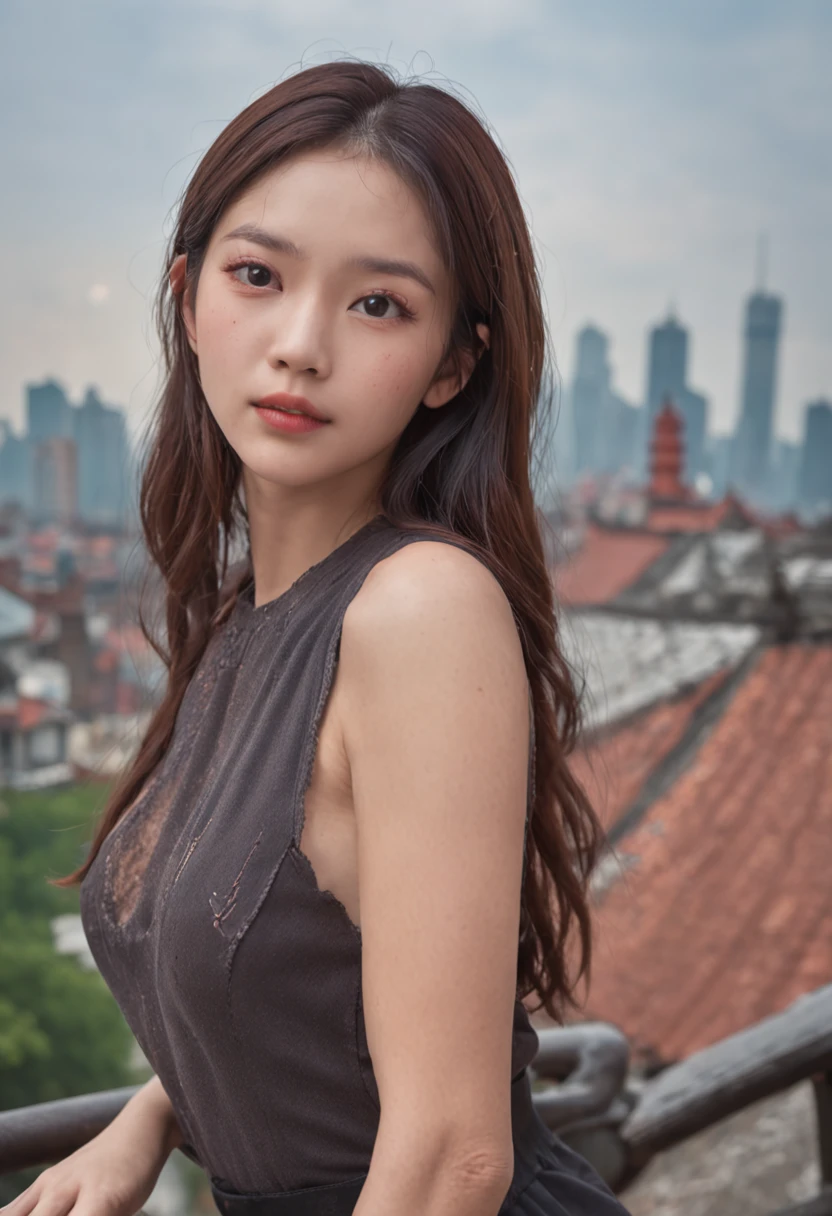 (Beautiful skyline,Magnificent sky),(Intense and dramatic imagery,the moving visual effects),(the high-hanging Polaris,Colorful natural light),(Chongqing 18-year-old mixed-race beautiful girl, China,full bodyesbian),(Wear casual underwear,with a backpack),Toned Thighs,The reveal panties,((Canadian orange maple mountain in the background))