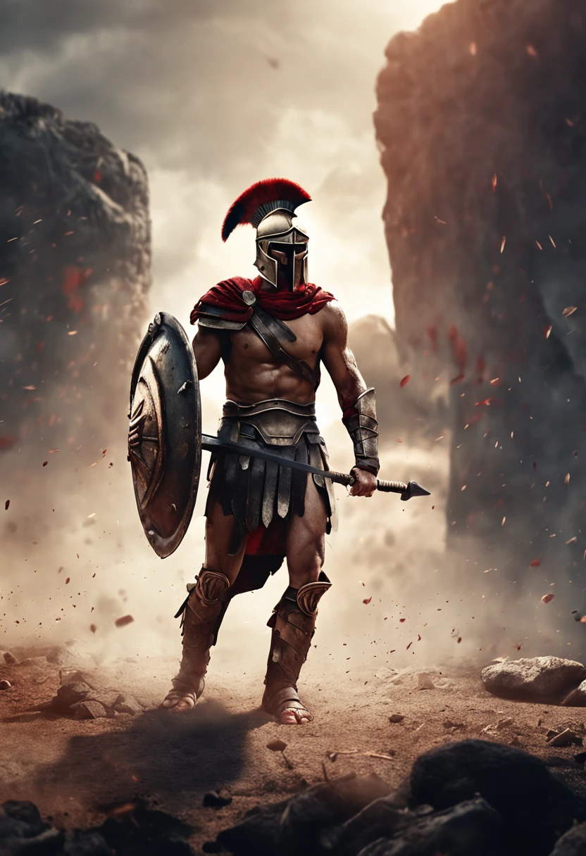 spartan warrior, fighting , bloody armor, epic, 8k